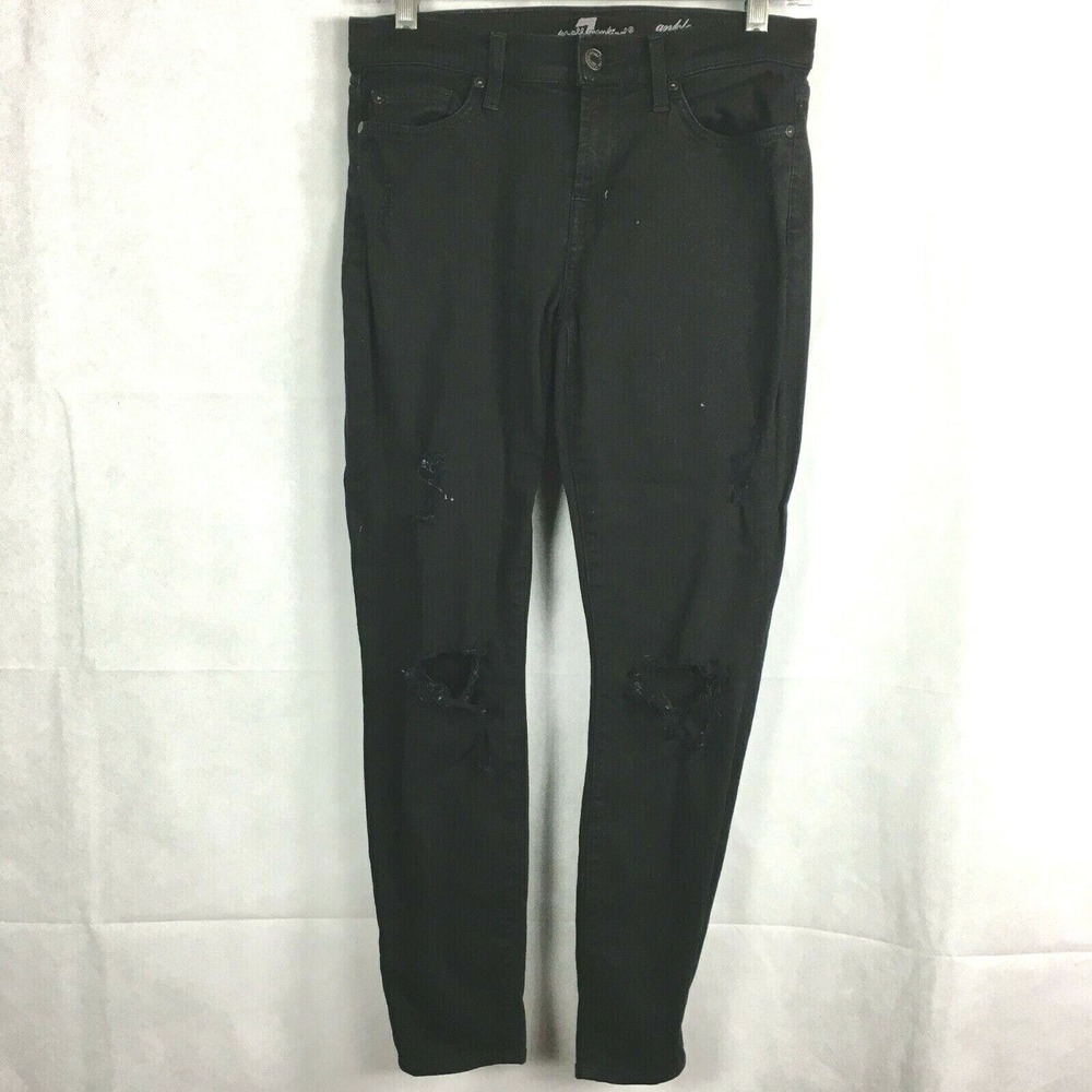 7 For All Mankind Jeans Womens Sz 26 Black‎ Ankle Gwenevere Distressed Ripped